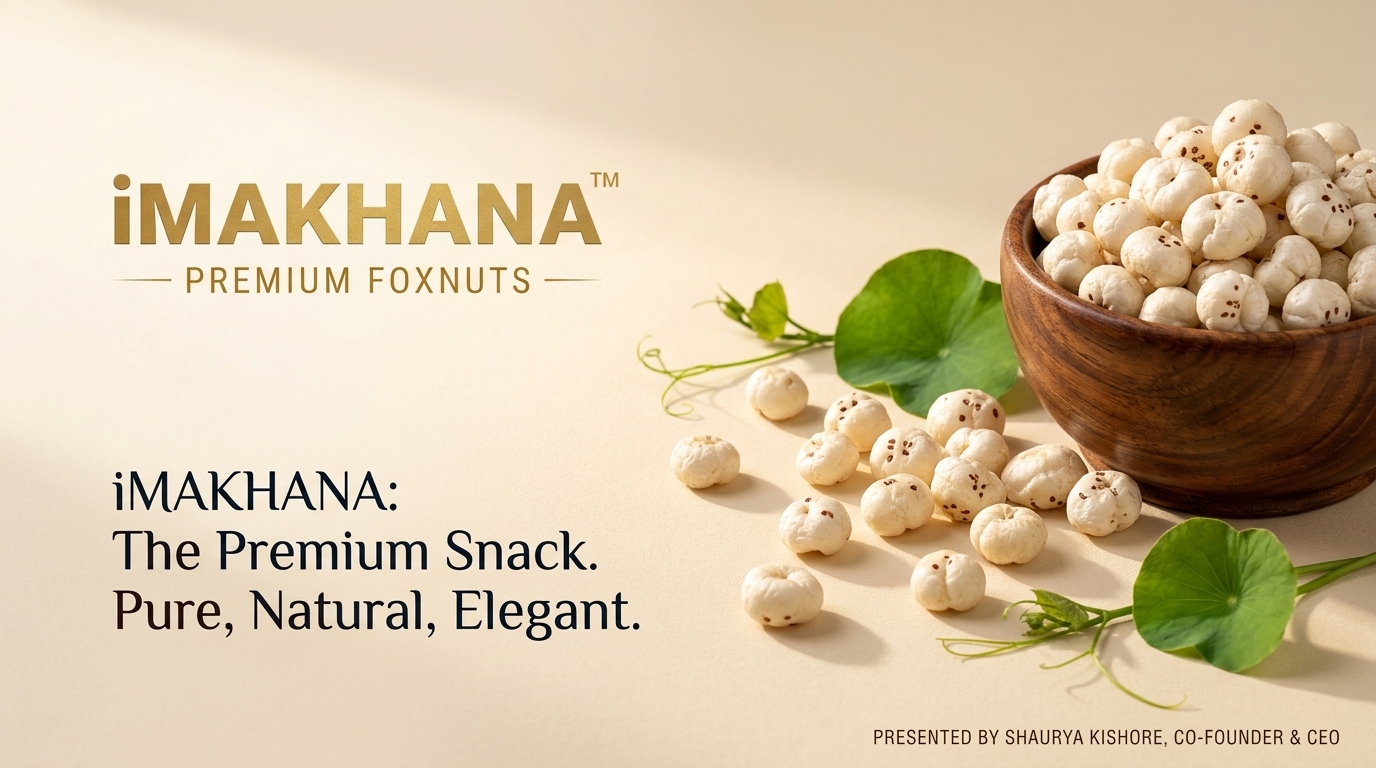 iMAKHANA premium makhana fox nuts in a wooden bowl with lotus leaves — natural superfood